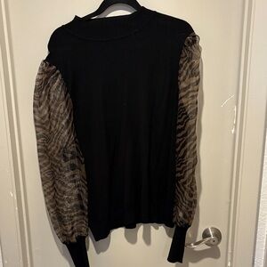 Sioni Black Blouse with Animal Print Sleeves